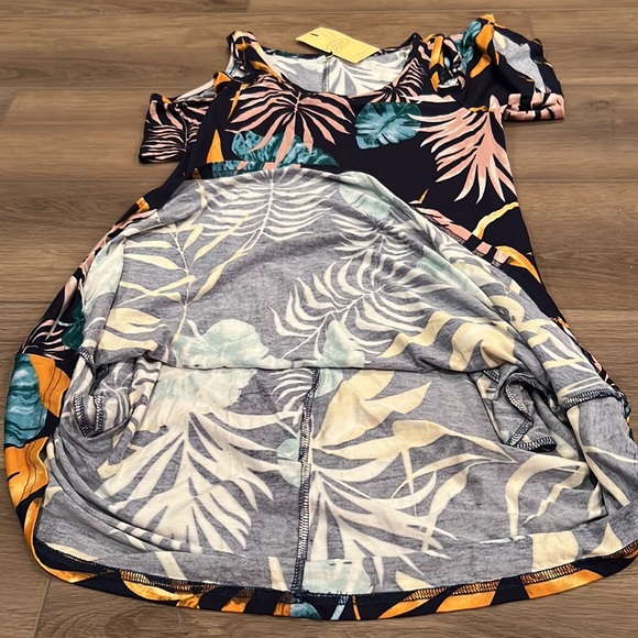 NWT Hao MeiLi Collection Cold Shoulder Hawaiian Tropical Dress w/Pockets - Picture 15 of 16